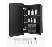 VEVOR Medicine Cabinet, 16 x 24 inch, for Bathroom with Mirror, Aluminum Frame Bathroom Wall Cabinet, 2-layer Adjustable Shelves, Recessed & Wall-mounted Installation