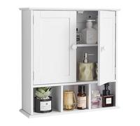 VEVOR Bathroom Wall Cabinet, 2 Doors & Adjustable Shelf, Over the Toilet Storage Medicine Cabinet Wall Mounted, Hanging Organizer with Shelves & Open Partition for Laundry Room Kitchen Restroom, White