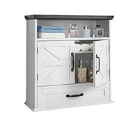 VEVOR Bathroom Wall Cabinet, 2 Doors & Adjustable Shelf, Over the Toilet Storage Medicine Cabinet Wall Mounted, Hanging Organizer with Drawer & Open Partition for Laundry Room Kitchen Restroom, White