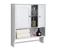 VEVOR Bathroom Wall Cabinet, 2 Doors and Adjustable Shelf, Over the Toilet Storage Medicine Cabinet Wall Mounted, Hanging Organizer with Open Partition and Towel Bar for Laundry Room Kitchen, White