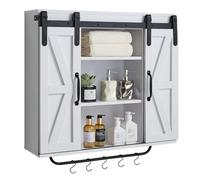 VEVOR Bathroom Wall Cabinet, 2 Doors and Adjustable Shelf, Over the Toilet Storage Medicine Cabinet Wall Mounted, Hanging Organizer with Open Partition/Towel Bar/Hooks for Laundry Room Kitchen, White