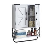 VEVOR Bathroom Wall Cabinet, with 2 Doors & Adjustable Shelf, Over the Toilet Storage Medicine Cabinet Wall Mounted, Hanging Organizer with Open Parti