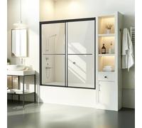 VEVOR Bathtub Shower Door, 50-60 in. W x 60 in. H, Semi-Frameless Double Sliding Tub Door, Semi-Frameless Bypass Tub Door with 1/4 in Shatterproof Tempered Glass and Stainless Steel Handle, Black