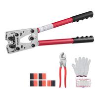 VEVOR Battery Cable Lug Crimping Tool, 10-1/0AWG with Cable Cutter and 48PCS Copper Ring Terminals, 6 Wire Sizes Crimping Die and 100pcs Heat Shrink T