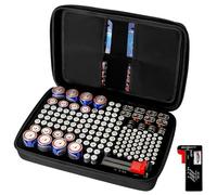 VEVOR Battery Storage Box with Tester BT-168 Waterproof Storage Box with Zipper for 167 AA/AAA/C/D Batteries, 9V Button, Black (Box Only)