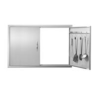 VEVOR BBQ Access Door, 39W x 26H Inch Double Outdoor Kitchen Door, Stainless Steel Flush Mount Wall Vertical with Handles and Hooks, for BBQ Island,