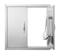 VEVOR BBQ Access Door, 610x610 mm Double Outdoor Kitchen Door, Stainless Steel Flush Mount, Double Wall Vertical with Handles and Hooks, for BBQ
