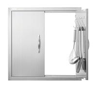 VEVOR BBQ Access Door, 610x610 mm Double Outdoor Kitchen Door, Stainless Steel Flush Mount Door, Double Wall Vertical Door with Handles and Hooks, for BBQ Island, Grilling Station, Outside Cabinet
