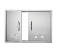 VEVOR BBQ Access Door, 762x533 mm Double Outdoor Kitchen, Stainless Steel Flush Mount, Wall Vertical With Handles and Vents, for BBQ Island, Grilling Station, Outside Cabinet