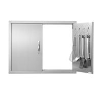 VEVOR BBQ Access Door, 787x609 mm Double Outdoor Kitchen Door, Stainless Steel Flush Mount Door, Double Wall Vertical Door with Handles and Hooks, for BBQ Island, Grilling Station, Outside Cabinet