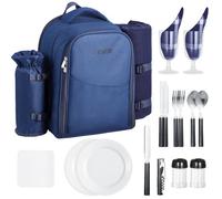 VEVOR Picnic Backpack, Beach Picnic Backpack Bag for 2 Person with Insulated Cooler Compartment, Detachable Bottle/Wine Holder, Lightweight Blanket, Plates & Cutlery Set for Hiking, Camping, Navy Blue