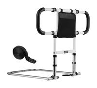 VEVOR Bed Rail for Elderly, Foldable & Extendable Bedside Assist Rail with Side Handles & PU Handrail, Adjustable Height Carbon Steel Pipe Bedside Can
