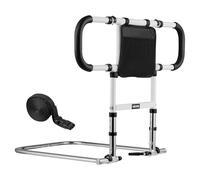 VEVOR Bed Rail for Elderly, Foldable & Extendable Bedside Assist Rail with Side Handles & PU Handrail, Adjustable Height Carbon Steel Pipe Bedside Cane, Senior Bed Bar Fits King, Queen, Full, Twin