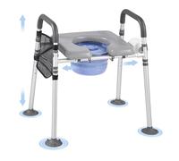 VEVOR Bedside Commode Chair, 500 lbs Capacity, 4-in-1 Portable Toilet and Raised Toilet Seat with Padded Seat & Armrest, Detachable 5L Bucket, Adjustable Height & Width Adult Potty Chair for Seniors