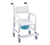 VEVOR Bedside Commode Chair with Wheels, 350 lbs Capacity, 4-in-1 Portable Toilet and Raised Toilet Seat with Padded Seat/Backrest/Flip-up Footrest, Detachable 5L Bucket, Shower Wheelchair for Seniors