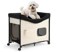 VEVOR Bedside Lounge Pet Bed Foldable Bunk Dog Bed with 600D Oxford Cloth and Dutch Velvet Portable Raised Cot with Wheels Side Storage Bags and