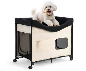 VEVOR Bedside Lounge Pet Bed Foldable Bunk Dog Bed with 600D Oxford Cloth and Dutch Velvet Portable Raised Cot with Wheels Side Storage Bags and
