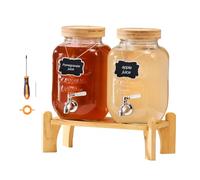 VEVOR Beverage Dispenser, 2 Pack 3.8L Drink Dispensers for Parties, Glass Juice Dispenser with Wood Stand, Stainless Steel Spigot, Infuser, Iced Tea Lemonade Juice Water Dispensers for Parties