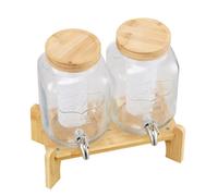 VEVOR Beverage Dispenser, 2 Pack 3.8L Drink Dispensers for Parties, Glass Juice Dispenser with Wood Stand, Stainless Steel Spigot, Infuser, Iced Tea Lemonade Juice Water Dispensers for Parties
