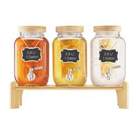 VEVOR Beverage Dispenser, 3 Pack 3.8L Drink Dispensers for Parties, Glass Juice Dispenser with Wood Stand, Stainless Steel Spigot, Infuser, Iced Tea Lemonade Juice Water Dispensers for Parties
