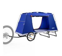 VEVOR Bike Camper Trailer Tent 300lb Static Load Foldable Bike Cart with 16" Wheels, PU2000 Coating, Carbon Steel Frame, Quick Setup, Fits 22-28" Wheels