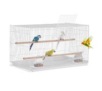 VEVOR Bird Cage, 18 in, Small Parakeet Cage, Sturdy Metal Bird Flight Cage, Travel Birdcage with 2 Perches & 2 Feeding Cups, Parrot Cage for Canaries Lovebirds Cockatiels Budgie Pet Toy, White