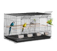 VEVOR Bird Cage, 18 in, Small Parakeet Cage with Divider, Sturdy Metal Bird Flight Cage, Travel Birdcage with 5 Perches & 4 Feeding Cups, Parrot Cage for Canaries Lovebirds Cockatiels Budgie, Black