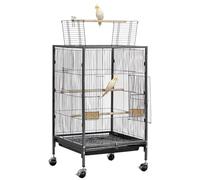 VEVOR Bird Cage, 460x460 x 770 mm, Open Flat Top, Wrought Iron Bird Flight | Cage with Perches, Slide-Out Tray and Plastic Feeders, Casters, for Parrot, Blue Tit, Cockatiel, Canary, Budgerigar, Conure