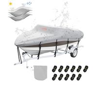 VEVOR Boat Cover, 4880-5640 mm Trailerable Waterproof Boat Cover, 600D Marine Grade PU Oxford, with Motor Cover and Buckle Straps, for V-Hull, Tri-Hull, Fish Ski Boat, Runabout, Bass Boat, Grey