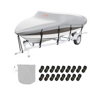 VEVOR Boat Cover, 7010-7310 mm Trailerable Waterproof Boat Cover, 600D Marine Grade PU Oxford, with Motor Cover and Buckle Straps, for V-Hull, Tri-Hull, Fish Ski Boat, Runabout, Bass Boat, Grey