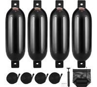 VEVOR Boat Fenders, 5.5" x 20" Boat Bumpers for Docking, Inflatable Ribbed Fender with Center Holes, Marine Boat Dock Fender Bumper with Air Pump, 4 Needles and 4 Ropes and Storage Bag, Black