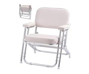 VEVOR Boat Seat, Folding Deck Chair Boat Seat with Aluminum Alloy Frame, Thickened Sponge Cushion & Waterproof PVC Leather, Padded Armrests & Non-slip Foot Pads, for Boats, Yachts, Ships, White