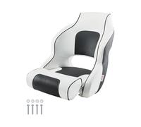 VEVOR Boat Seat, High Backrest, Flip Up Boat Seat Captain Bucket Seat with Thickened Sponge Cushion & Waterproof PVC Leather, Ergonomic Design, Folding Boat Seat for Boats, Yachts, Ships, White & Grey