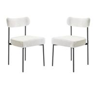 VEVOR Boucle Dining Chairs Set of 2, Mid Century Modern Sherpa Accent Chairs, Upholstered Side Chair for Dining Table, Space-Saving White Kitchen Table Chair with Curved Backrest and Black Metal Legs
