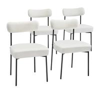VEVOR Boucle Dining Chairs Set of 4, Mid Century Modern Sherpa Accent Chairs, Upholstered Side Chair for Dining Table, Space-Saving White Kitchen Table Chair with Curved Backrest and Black Metal Legs