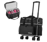 VEVOR Bowling Ball Bag, 2 Ball Four Roller Bowling Bag with Wheels, Featuring a Separate Compartment for Shoes (Up to US Size 16) & Oversized Accessory Pocket, Retractable Handle Extends to 37.4 in