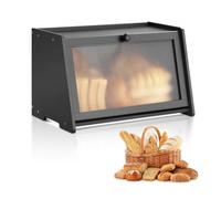 VEVOR Bread Box for Kitchen Counter, Large Capacity Bamboo Bread Storage Container, Farmhouse Wooden Breadbox Organizer for Homemade Bread, Storage Holder Bin with Acrylic Wavy Door Panel, Black