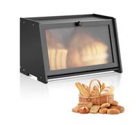 VEVOR Bread Box for Kitchen Counter, Large Capacity Bamboo Bread Storage Container, Farmhouse Wooden Breadbox Organizer for Homemade Bread, Storage Holder Bin with Acrylic Wavy Door Panel, Black