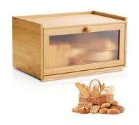 VEVOR Bread Box for Kitchen Counter, Large Capacity Bamboo Bread Storage Container, Farmhouse Wooden Breadbox Organizer for Homemade Bread, Storage Holder Bin with Acrylic Wavy Door Panel, Natural