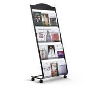 VEVOR Brochure Display Rack, 4-Tier Magazine Literature Display Stand with Wheels, Movable Floor Standing Magazine Rack, Heavy Duty Newspaper Catalog