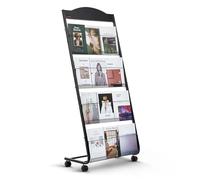 VEVOR Brochure Display Rack, 4-Tier Magazine Literature Display Stand with Wheels, Movable Floor Standing Magazine Rack, Heavy Duty Newspaper Catalog Holders for Shop Exhibitions Office Craft Fairs