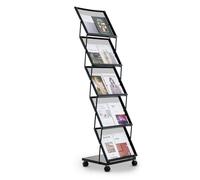 VEVOR Brochure Display Rack, Foldable 5 Pockets Magazine Literature Display Stand, Movable Floor Standing Magazine Rack with Wheels, Metal Newspaper Catalog Holders for Shop Exhibitions Office Show