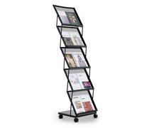 VEVOR Brochure Display Rack, Foldable 5 Pockets Magazine Literature Display Stand, Movable Floor Standing Magazine Rack with Wheels, Metal Newspaper C