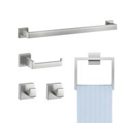 VEVOR Brushed Nickel Bathroom Hardware Set, 5 Pieces Bathroom Accessories Set, Stainless Steel 24 inch Towel Bar, Towel Rack, 2 Robe Towel Hooks, Toilet Paper Holder for Bath Room, Wall Mounted