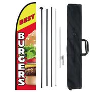 VEVOR Burgers Feather Flag with Pole Kit 16.3 Feet Advertising Flags for Business Outside with Fiberglass Pole Ground Stake Restaurant Swooper Flag