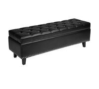 VEVOR Button-Tufted Storage Ottoman Bench, PU Leather Bench with Storage and Solid Wood Legs, Modern Shoe Benches Seat for Entryway, Upholstered End of Bed Benches for Living Room, Dining Room, Black