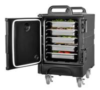 VEVOR BW-75 Insulated Pan 81 Qt Hot Catering, Box Carrier with Double Buckles, Front Loading Food Warmer with Handles, Stackable End Loader with Wheels for Restaurant, Canteen, Plastic, Black