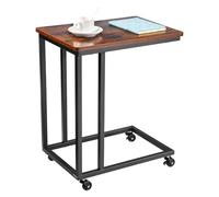 VEVOR C Table, C Shaped Sofa Side Table with Metal Frame Rolling Casters, Portable C Shaped End Stand for Living Room Bedroom Office, 19.69 x 13.78 x 23.82 inches Laptop Side Tables, Brown and Black