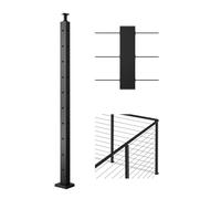 VEVOR Cable Railing Post, 36x1x2 Inch Corner Railing Post, with L-Shaped Pre-Drilled Holes, Stainless Steel Cable Rail Post with Horizontal and Curved Bracket, 1-Pack, Black, 1JZLGZXHS914IVCFL001V0