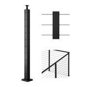 VEVOR Cable Railing Post, 36x2x2 Inch Corner Railing Post, with L-Shaped Pre-Drilled Holes, Stainless Steel Cable Rail Post with Horizontal and Curved Bracket, 1-Pack, Black, 1JZLGZXHS914ZPBNY001V0